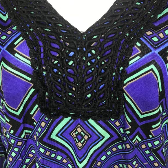 Style & Co. PS teal purple black crochet top - Picture 3 of 7